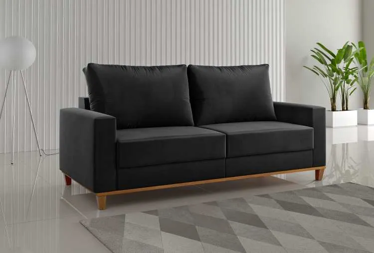 Estofado Living Felicia 180 3 Lgs Viero — Veludo Preto