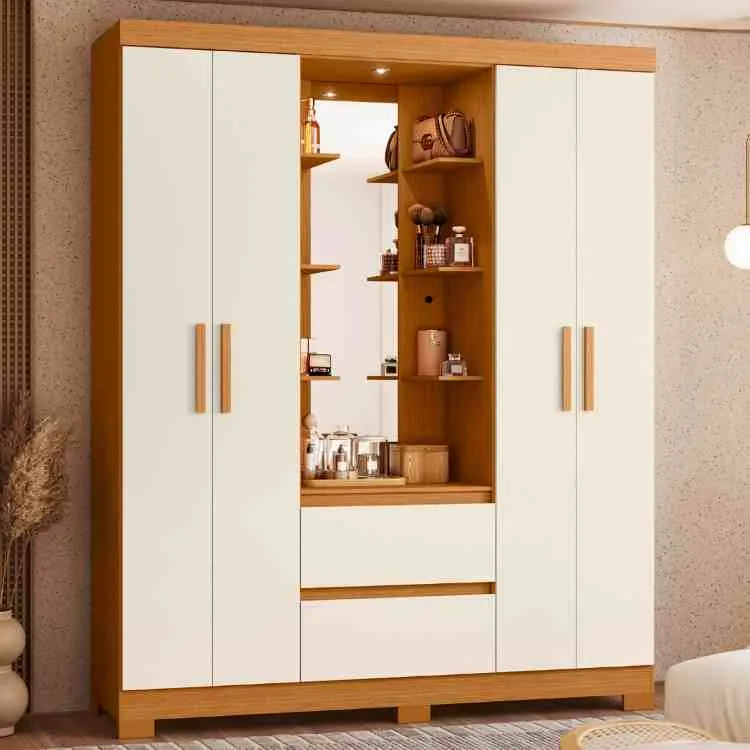 Roupeiro Camarim Olimpia 4P2G 3V Albatroz Móveis — Cinamomo/Off White
