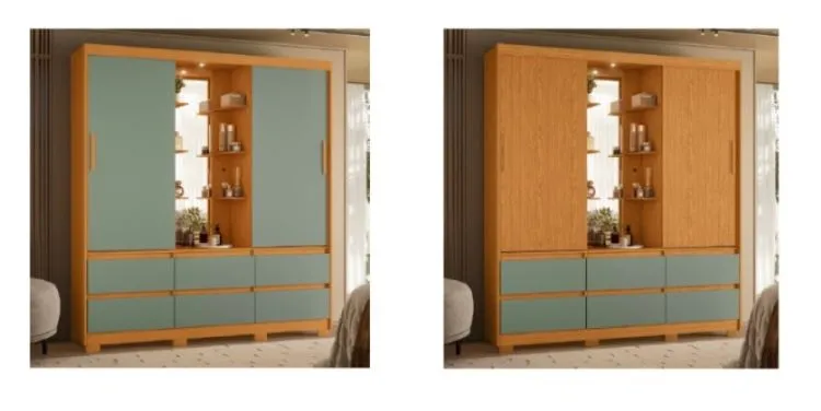 Roupeiro Camarim Atena 2P6G 4V Albatroz Moveis — Cinamomo/Sálvia