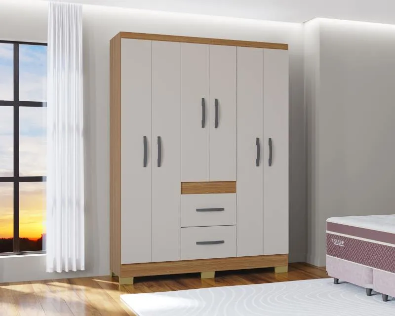 Roupeiro New Marbela 6P2G Poquema — Cinamomo/Off White
