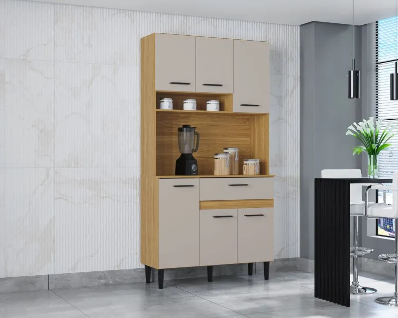 Kit Cozinha Carol 6P1G 1V Poquema — Damasco/Off White