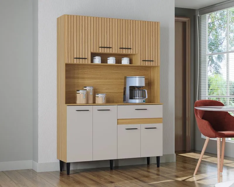 Kit Cozinha Carol 8P1G Poquema — Damasco Ripado 3D/Off White