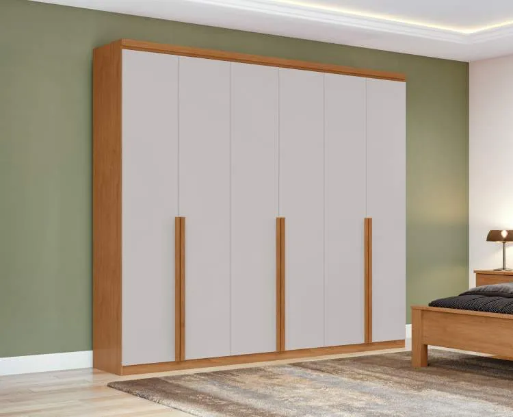 Roupeiro Alonzo 6P4G Amendoa Clean/Off White Lopas Moveis — Amendoa Clena/Off White