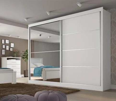 Roupeiro Verona Plus 2P, sendo 1 Porta Espelhada Acetinado Madmarcs — Branco