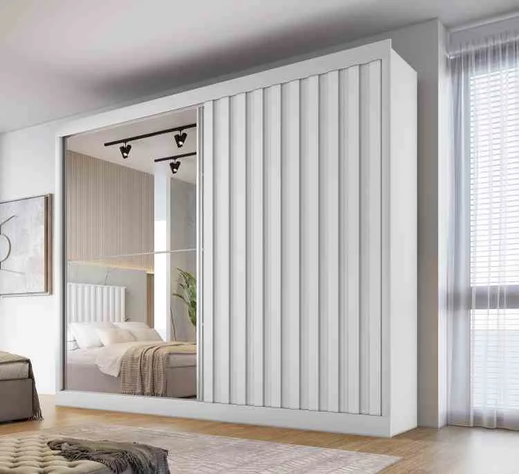 Roupeiro Atlanta 2P, sendo 1 Porta Ripado e 1 Porta Espelhda MadMarcs — Branco Acetinado