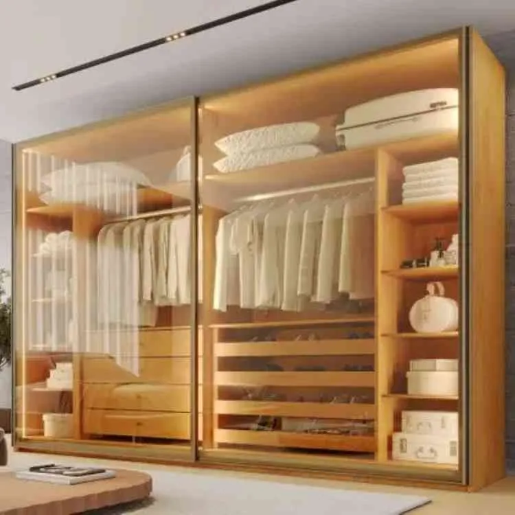 Roupeiro Samara 2P Flutuantes Vidro Reflecta 10V Europa Moveis — Peroba