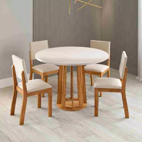 Sala Melody 90x90 com 4 Cadira Bela Mel Blonde/Off White Linho Bronze 6V Viero