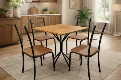Conjunto Belize Tmp MDP Quadrado 68x68 com 4 Cds Belize + Base Orion Naturale Jambo/Preto Fosco Tubo Minas