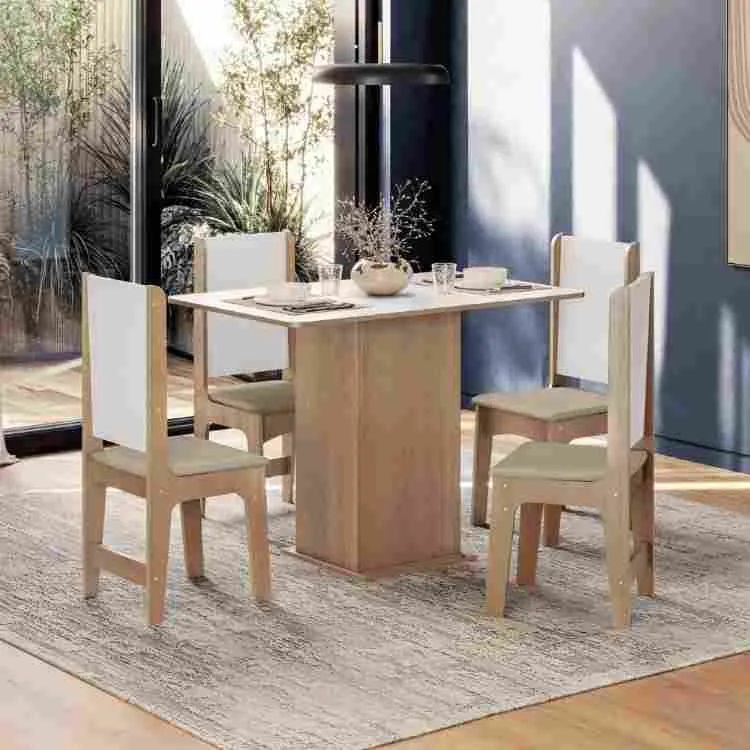 Conjunto Sala Jantar Luana Tmp Retangular 106 Off White com 4 Cds Luana Mel-Savana Sonetto Moveis — Sala Luana c/ 4Cds Off-Mel/Savana