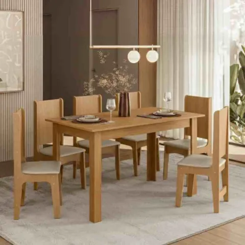Conjunto Sala Jantar Sara Tmp Retangular 136 Mel com 6 Cds Luana Mel-Savana Sonetto Moveis