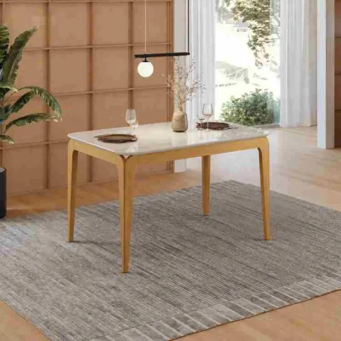 Mesa Aurea 120x80 Tampo Retangular com Vidro Cinamomo/Off White 2V New Ceval