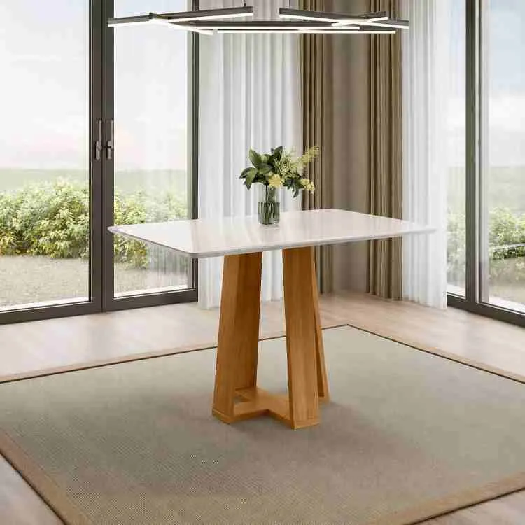Mesa Rubi 120x80 Tampo Retangular com Vidro Cinamomo/Off White 2V New Ceval — Mesa Rubi 120x80 c/Vdr - Cinamomo/Off White