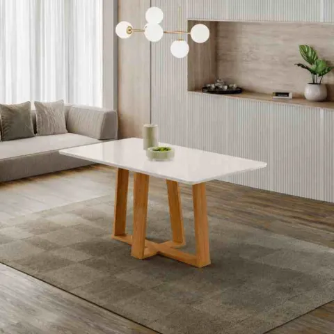 Mesa Rubi 160x90 Tampo Retangular com Vidro Cinamomo/Off White 2V New Ceval