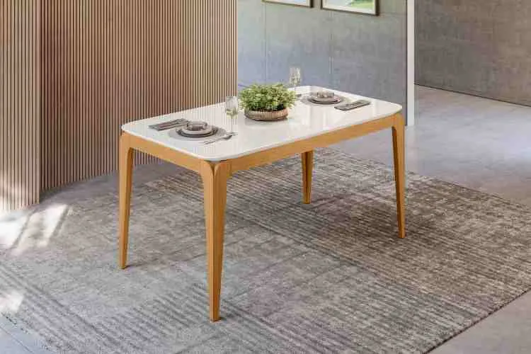 Mesa Aurea 160x90 Tampo Retangular sem Vidro Cinamomo 2V New Ceval — Mesa Aurea 160x90 c/Vdr - Cinamomo/Off White