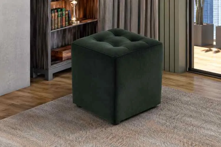 Puff Decorativo Quadrado Veludo Inca Bordo 22 Idealle — Veludo Inca - Verde 11