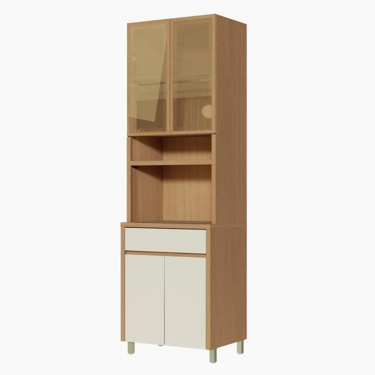 Cozinha Condessa 5 Peças com Vidro Reflecta - Carvalho/Titânio, da Nesher — Paneleiro Condessa 70 4P1G - Carvalho/Greige