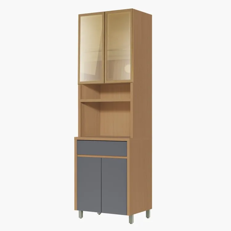 Cozinha Condessa 5 Peças com Vidro Reflecta - Carvalho/Titânio, da Nesher — Paneleiro Condessa 70 4P1G - Carvalho/Titânio