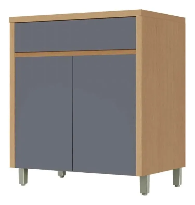 Cozinha Condessa 5 Peças com Vidro Reflecta - Carvalho/Titânio, da Nesher — Balcão Condessa 80 2P1G - Carvalho/Titânio