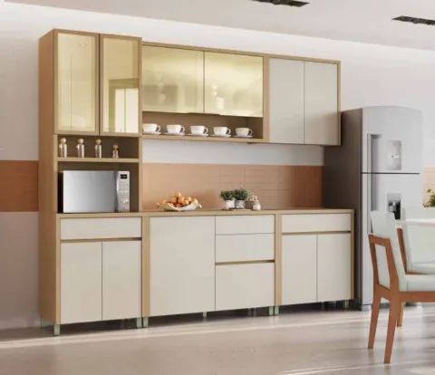 Cozinha Condessa 5 Peças com Vidro Reflecta - Carvalho/Greige, da Nesher