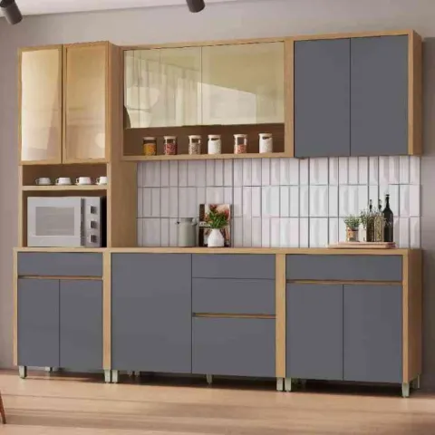 Cozinha Condessa 5 Peças com Vidro Reflecta - Carvalho/Titânio, da Nesher