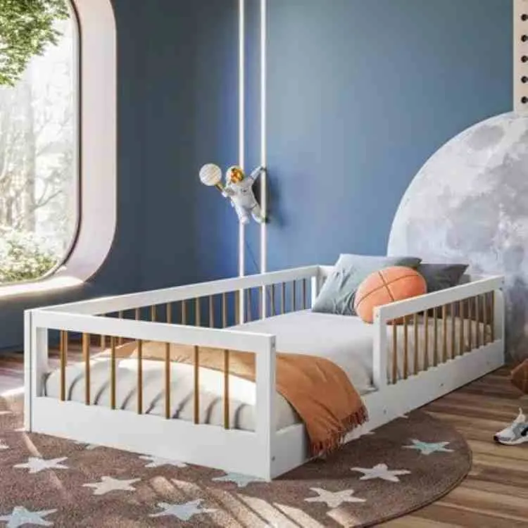 Cama Montessoriana Solteiro Ana Tigus — Branco/Amadeirado