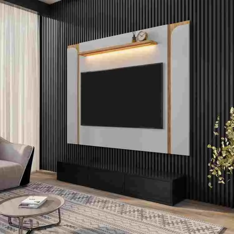 Painel Leme 150 3P Cinamomo Efeito 3D Ripado.Off White Bechara Moveis — Off White/Cinamomo