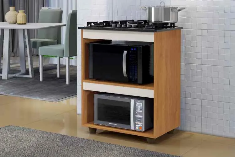 Balcao Turim para CookTop 4 Bocas Branco Kaiki — Balcao CookTop 5 Bocas - Naturale/Off White