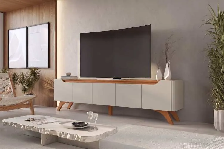 Rack Atenas 180 4P Mavaular Moveis — Off White/Naturale