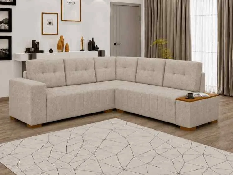 Conjunto Estofado Canto Ouro Fino 3069 Lufer Estofados — Linho Bege 2111