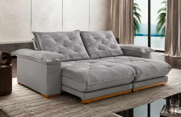 Estofado Retratil Reclinavel Marrocos 250 2x100 + Braço 25cm Pillow 20cm Tec Extra 321 Veludo Cinza Teixeira — Veludo Inca Cinza - 321
