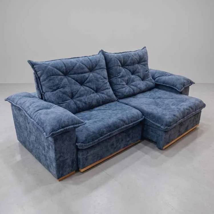 Estofado Retratil Reclinavel Teresopolis 250 2x100 + Braco 25cm Pillow 20cm Tec Luxo 573 Teixeira — Veludo Luxo Azul Washed