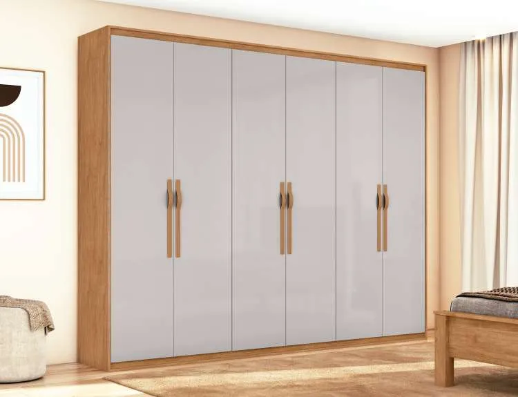 Roupeiro Suavita 6P6G Amendoa Clean/Off White Lopas Moveis — Amêndoa Clean/Off White