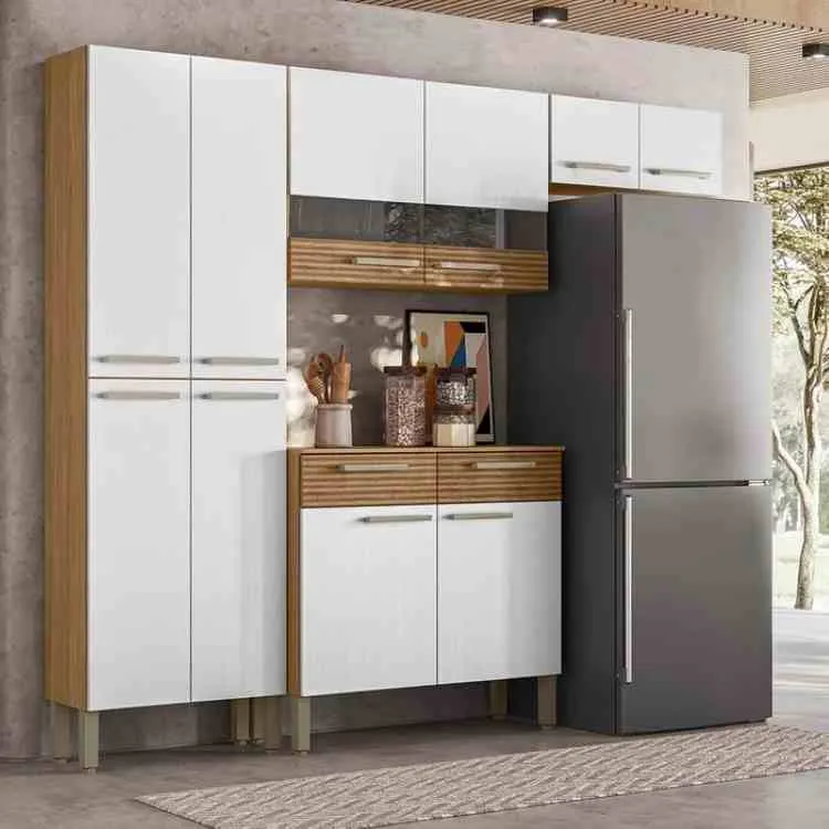 Cozinha Compacta Nala 10P2G Freijo Supremo Ripado 3D/Freijo Kits Parana — Freijó Supremo Ripado 3D/Freijó