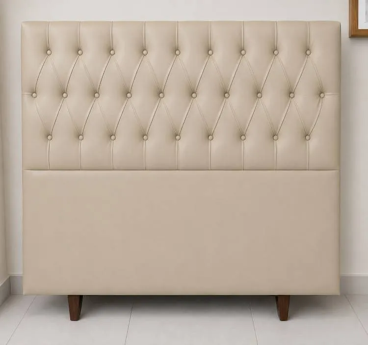 Cabeceira Casal Venus 140 Modelo 014 Courino Bege SR Movelaria — Cabeceira Casal Venus - Courino Bege
