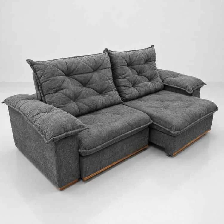 Estofado Retratil Reclinavel Teresopolis 250 2x100 + Braco 25cm Pillow 20cm Tec Luxo 573 Teixeira — Veludo Cinza