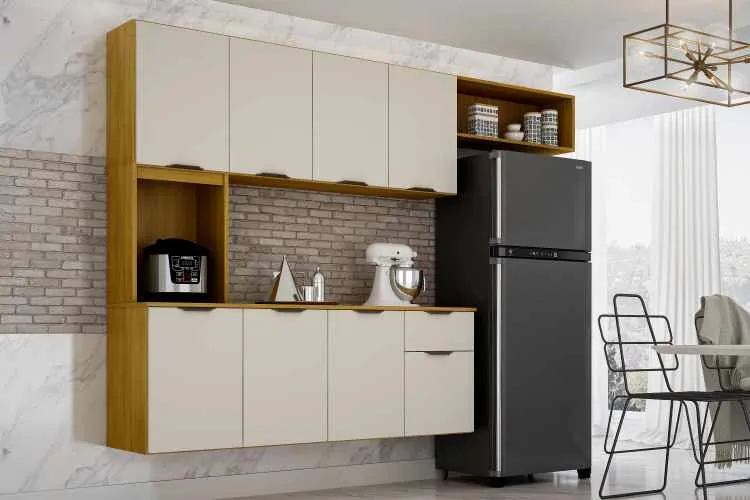 Cozinha Suspensa Nara 8P1G2N CHF Moveis — Cinamomo/Off White