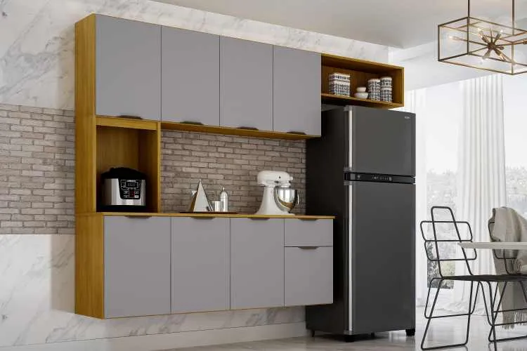 Cozinha Suspensa Nara 8P1G2N CHF Moveis — Cinamomo/Cinza