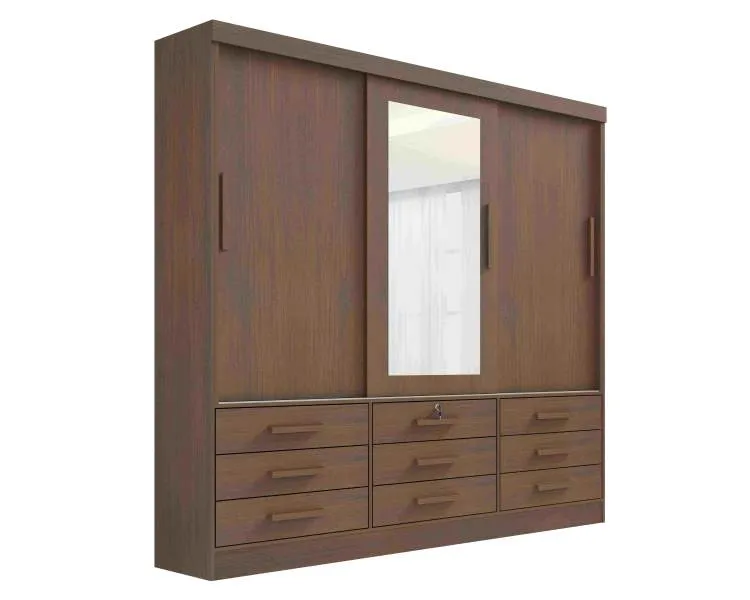 Roupeiro Meridian Gold 3P9G com Espelho D Doro — Castanho