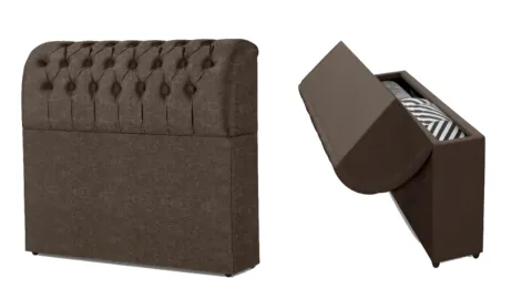 Cabeceira Solteiro Comodino Premium Suede Marrom 204 Bonan