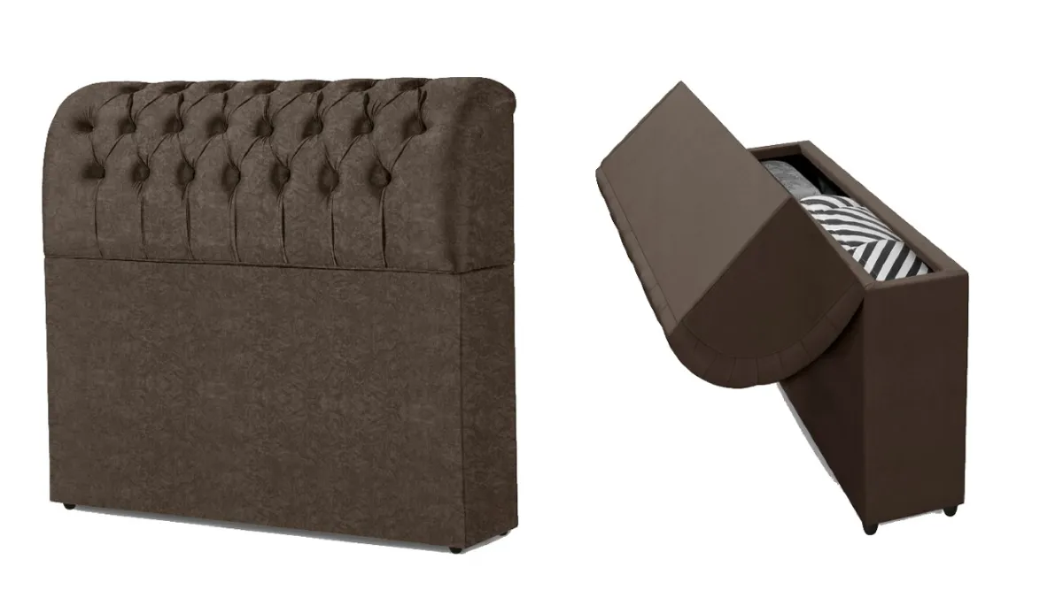 Cabeceira Solteiro Comodino Premium Suede Marrom 204 Bonan — Marrom Suede Amassado