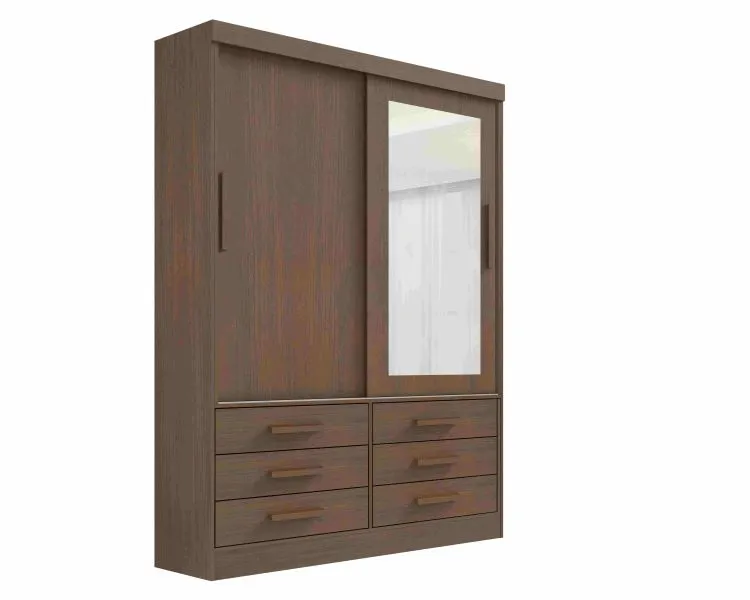 Roupeiro Meridian Plus 2P6G com Espelho D Doro — Castanho
