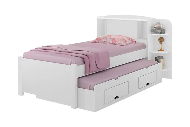 Box Cama Auxiliar Milenio ou Primicia com 2G Castanho D Doro — Cama Solteiro Branco