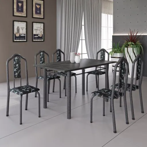 Conj Mesa Luisa Tmp Pedra 120x75 4Cds Branco Soma Mov — Mesa Tubular 140x75/Martelado Prata