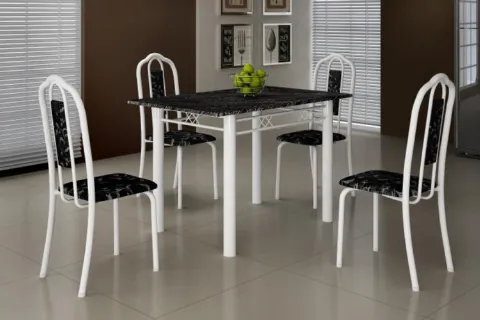 Conj Mesa Luisa Tmp Pedra 120x75 4Cds Branco Soma Mov
