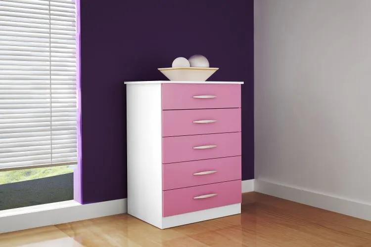 Comoda Valenca.Saquarema 5G AS Moveis — Branco/Rosa