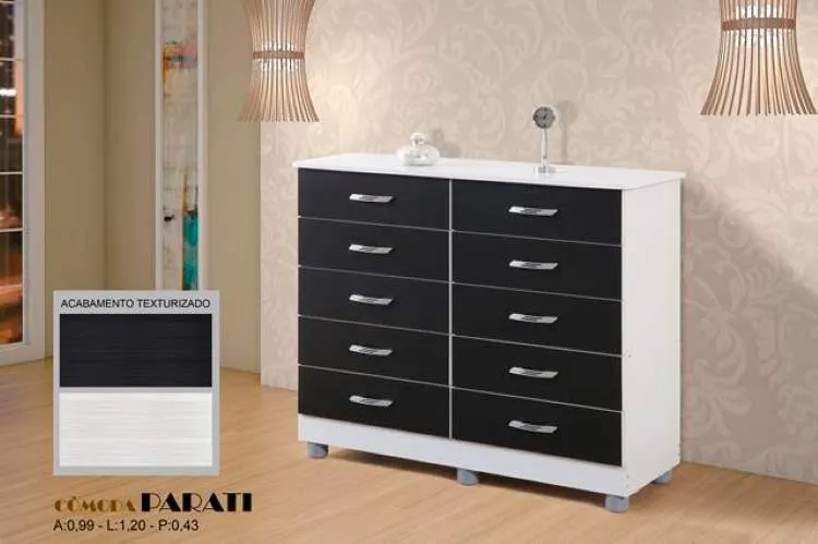 Comoda Macae.Parati 10G AS Moveis — Branco/Preto