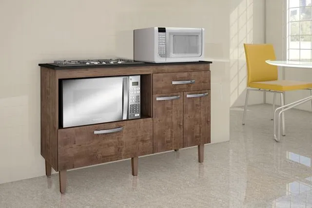 Balcao Palace para Cooktop 5 Bocas Branco Kaiki — Balcao 5 Bocas Ipê