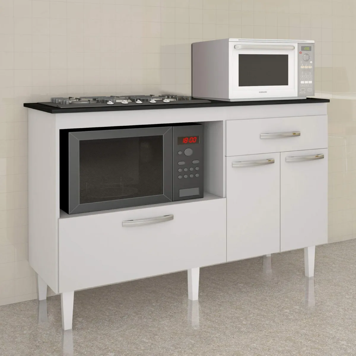Balcao Palace para Cooktop 4 Bocas Branco Kaiki — Balcao 4 Bocas Branco