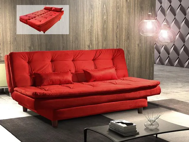 Sofa Cama Premium 3Lgs 2 Estagio 2263B Marrom Luxury — Vermelho
