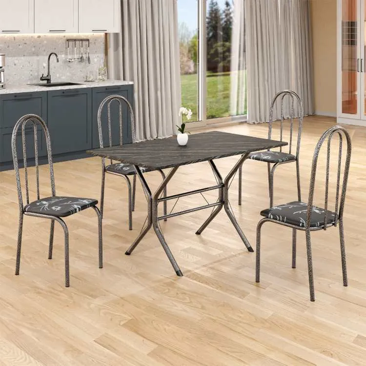Conjunto Mesa Ubatuba Martelado Tmp MDP Indiana Preto 100x60 com 4Cds Martelado.PretoTeixeira — Mesa 100x60 Tmp MDP 4C - Martelado/Preto